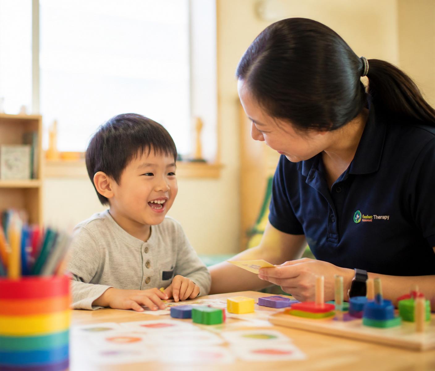 Licensed ABA therapist working one-to-one with a young child on early learning skills at TLC Malaysia